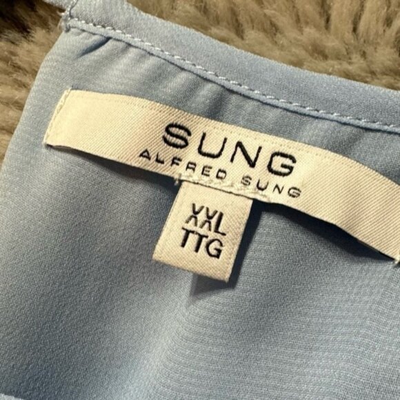 SUNG Alfred Sung XXL Lovely Blue Semi-Sheer Dressy Workwear Blouse Mid Sleeves - Picture 2 of 5